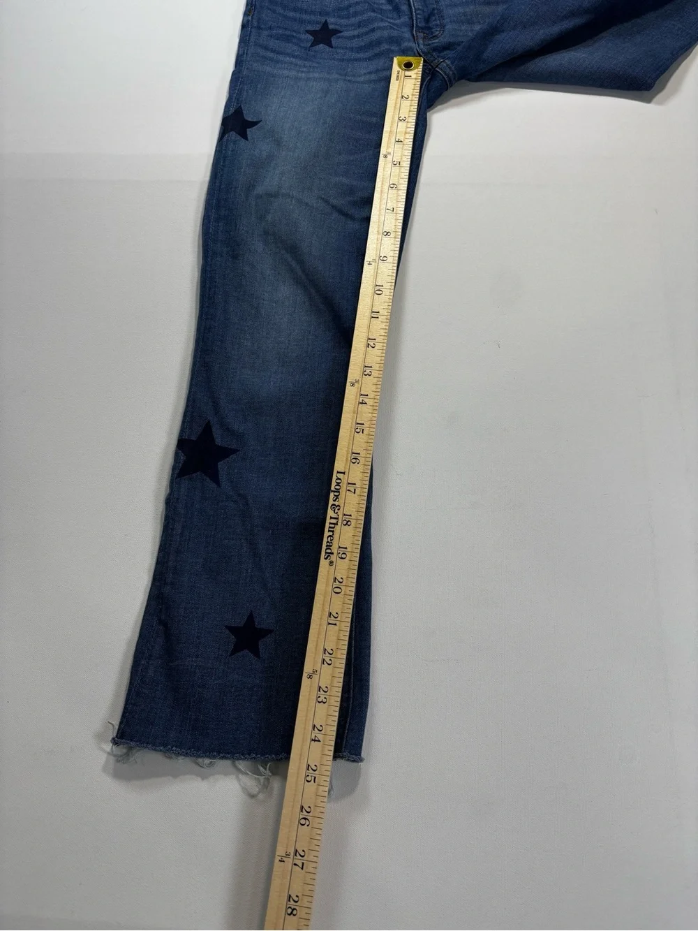J. Crew Dark Blue Denim Boot Crop Jeans with Navy Star Accents
